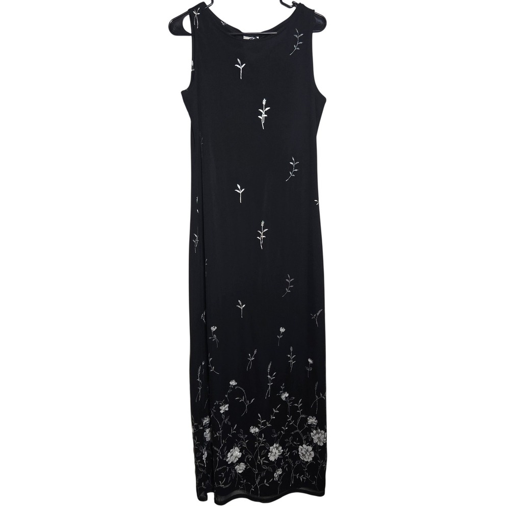 Vintage 90s Jalate Floral Mesh Maxi Dress 10 Metallic Whimsigoth Fairy Grunge
